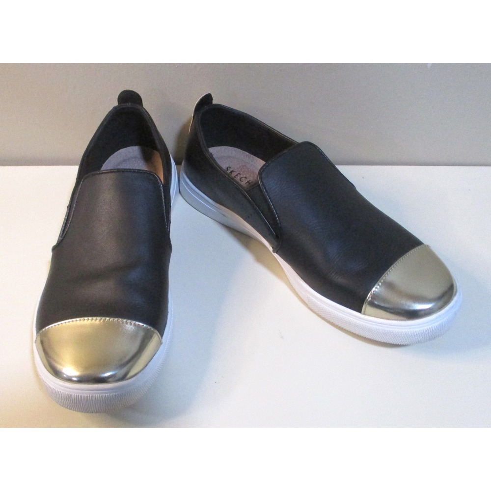 Skechers Street Goldie Diamond Darling Black Gold Metallic Cap Toe Sneakers 7